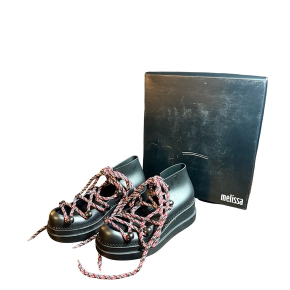 Melissa Ninety Mash Up Black Platform Ankle Boots Sandals Lace Up Shoes Size 6